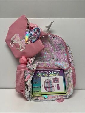 Blowfish Pink Sequin Unicorn 4PC Kids Backpack Set